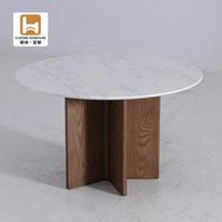 Ensemble de table à manger moderne minimaliste de luxe, compact, avec plateau rond en marbre, en bois massif naturel, pour salle à manger, avec 4 chaises