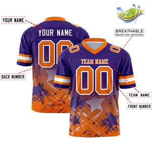 Camiseta de Fútbol Americano Personalizada con Degradado de Estrellas en Morado y Naranja - Product Image 2