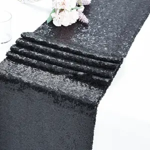 Camino de mesa de lentejuelas de boda decoración poliéster 100% al por mayor, camino de mesa de lentejuelas mantel
