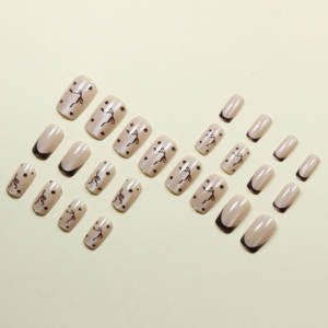 24 Pezzi Unghie Finte Quadrate con Design Occhio di Gatto Argento Glitterato, Stile Francese <span class=keywords><strong>Nero</strong></span> con Fiocco, Nail Art Dolce e Cool per Ragazze Alla Moda - Product Image 2