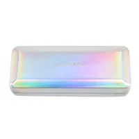 Étui à lunettes de soleil rectangulaire rigide holographique argenté, écologique et de qualité supérieure, pour le rangement et le transport des lunettes.