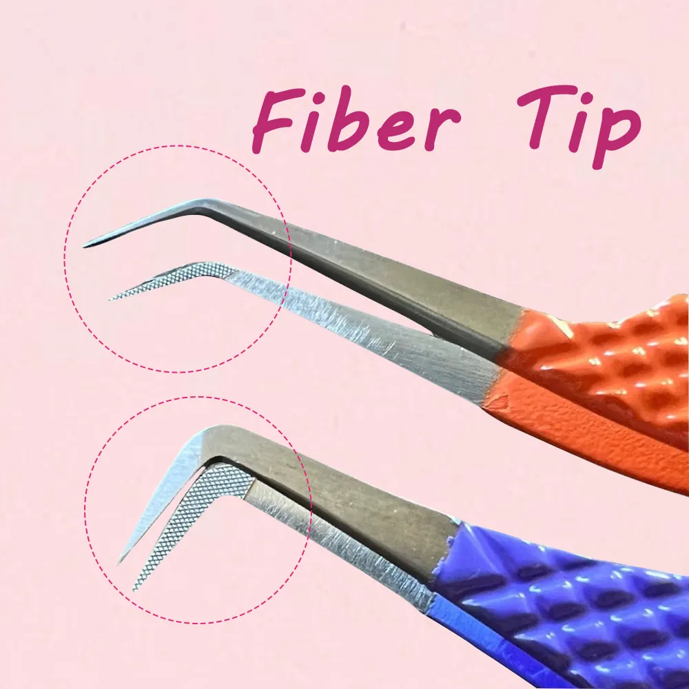 Print Logo Nano Grip Microfiber Eyelash Tweezers 45 60 75 90 Degree Volume Lash Extension Fiber Tips Tweezers Set