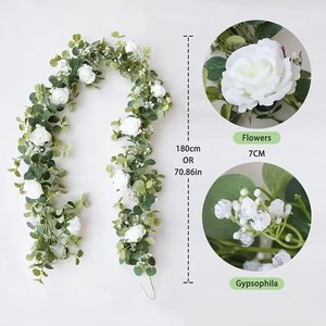 Leaf White Camellia Vine Rose <strong>Eucalyptus</strong> Leaf Vine Wedding Festival Decoration Flower Garland - Product Image 6