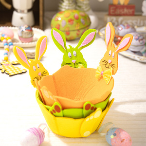 New <b>Easter</b> Decoration Storage Basket with Bunny Ears Cartoon Bunny Round Candy Basket Factory Wholesale Application - Product Image 3
