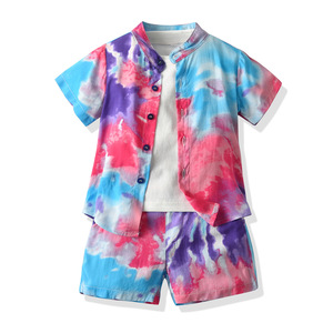 Ropa de Verano 2021 para Niños, Conjunto de 3 Piezas con Estampado Tie Dye, Camiseta de Manga Corta, Pantalones Cortos, Ropa de Playa para Niños - Product Image 3