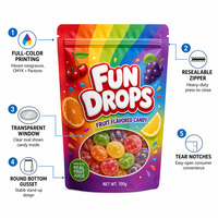 Fruit-flavour snoep kauwgom mylar stand-up pouch voedselveilige hersluitbare zakken met ritssluiting, aanpasbaar transparant venster verpakking