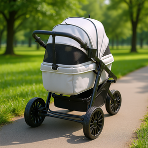 Poussette pour chien de petite et moyenne taille, 3 roues en PU, capacité de 75 lb, freins rotatifs, panier de rangement pour animaux, porte-gobelet externe - Product Image 2
