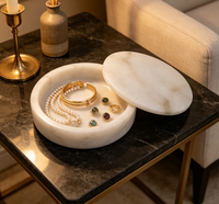 Pot de rangement rond en onyx blanc naturel pour le Ramadan, l'Aïd, le Majlis, la décoration arabe de la maison, le rangement d'oud et de bakhoor