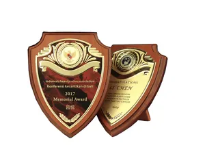 Custom high quality blank wooden shield plaque metal plate Military Shield Wooden Stand Award Trophy Plaque