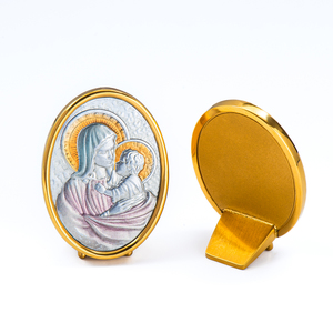 GIVELUCK Maßgefertigter Christlicher Ständer aus Edelstahl mit Jungfrau Maria & Kind, Goldrand Ovaler Ständer für Heimaltar - Product Image 6