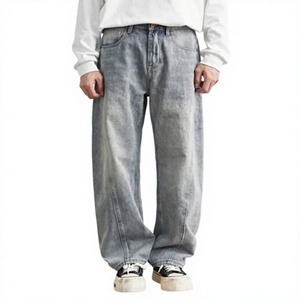 Jean tendance 2026 pour homme, écologique, respirant, à carreaux, bleu clair délavé, effet usé, coupe ample, style streetwear, jambe droite, 100 % coton - Product Image 1