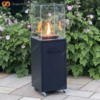 Chauffe-terrasse à gaz et bois coupe-vent et écologique avec panneau de commande dissimulé pour espaces de repas et de vie en extérieur
