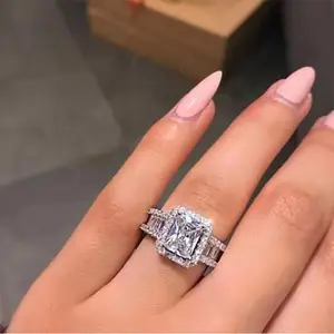 Luxe Sparkly Vierkante 3A Zirkoon Diamond Silver Ring Voor Vrouwen Engagement Wedding Ring