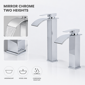 Rubinetto a Cascata per Lavabo in Acciaio Inox Cromato Lucido, Monocomando Moderno per Bagno, Vendita all'Ingrosso - Product Image 4