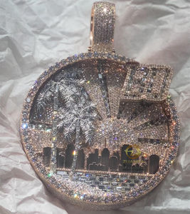 힙합 버스 다운 팜 트리 조각 바게트 모이사나이트 펜던트 맞춤형 래퍼 아이스 아웃 편지 펜던트 쥬얼리 - Product Image 4