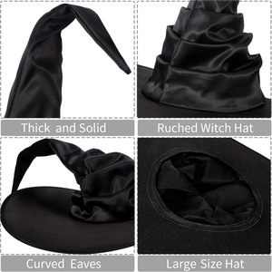 Sombrero de bruja negro de satén con ala ancha, accesorio para disfraz de Halloween, sombrero para fiesta - Product Image 3