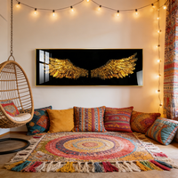 Peinture murale LED en porcelaine cristalline HD avec impression de paysage d'ailes d'or, idéale pour le salon, vente en gros d'usine, personnalisable