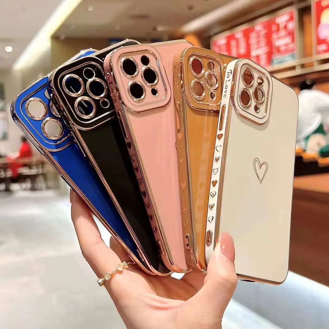 Hot Selling Love Heart Metallic TPU Cellphone Case For iPhone 14, Flexible TPU Shockproof Phone Cover For iPhone 14