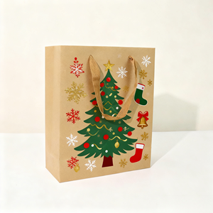 Bolsas de Regalo de Papel Kraft Navideñas Personalizadas, Bolsas de Mano con Estampado Festivo y Cinta, Bolsa de Embalaje de Regalo Ecológica y Reciclable - Product Image 3