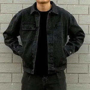 Custom Vintage Washed Denim Jacket Men Streetwear Oversized Trucker Coat Fashion Wholesale OEM Supplier Factory Direct - Product Image 4