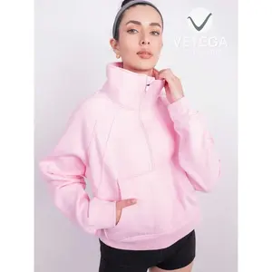 Sudadera Deportiva Ligera con Media Cremallera para Mujer Vetega, de Poliéster, Mangas Largas, Color Rosa, con Bolsillo, Informal - Product Image 4