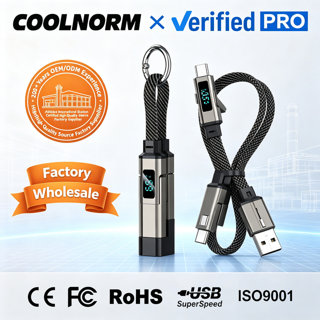 Cross-border Digital-display /Micro USB/Type-C Super-fast Charging 4-in-1 Keychain Cable Compatible for Mobile Phone/computer