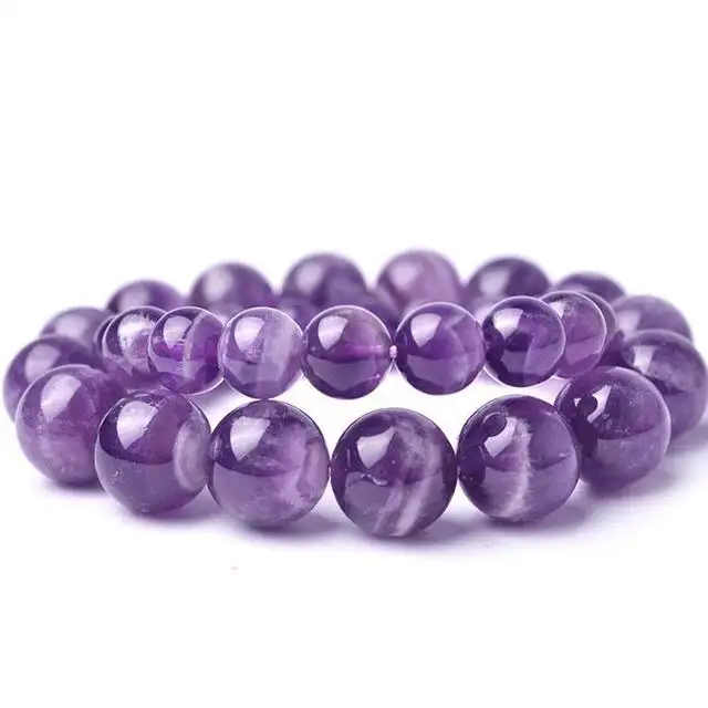 Модные браслеты из натуральных драгоценных камней, Аметистовые бусины, 8 мм, фиолетовые кристаллы, бусины из драгоценных камней, Стрейчевые браслеты для девочек