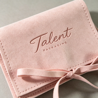 Pochette de voyage pliable en microfibre rose avec logo personnalisé, fermeture à ruban pour bagues, colliers, boucles d'oreilles, vente en gros