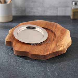 Plateau de service en bois d'acacia, finition huilée naturelle, passe au lave-vaisselle, pour la cuisine, la salle à manger, la table basse, design polyvalent, MOQ - Product Image 6