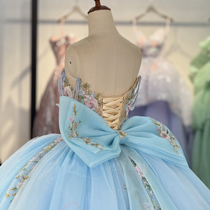 Robes de bal de Quinceañera classiques bleues à fleurs pour filles de 15 ans, modèle 20251 - Product Image 6