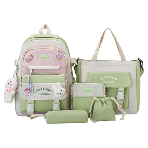 Mochila escolar de nylon resistente para niñas de primaria, de gran capacidad, nuevo modelo, juego de cinco piezas. - Product Image 5