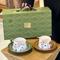 Ensemble de tasses à café et soucoupes Anji Newell, style vintage floral de luxe, avec logo personnalisé, boîte cadeau en céramique pour servir des desserts, café et usage domestique