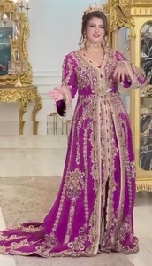 BORDADO A MANO EN VESTIDO CAFTAN CON VELO DE Sendero CON CUENTAS DE CRISTAL EMBELLEZADO, PIEDRA, PERLAS TRABAJO DABKA PARA BODA = 2025 - Product Image 3