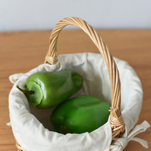 <b>Mini</b> Rattan Storage Basket Oval S Size <b>Canvas</b> Lined Handheld Craft Basket - Product Image 4