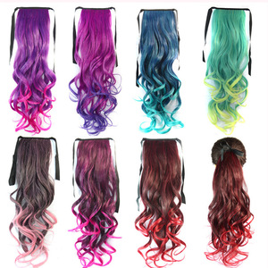 Colorido verano gradiente Cola de Caballo encuadernación pelo largo y rizado correa de fibra química coletas elegantes y de moda - Product Image 3