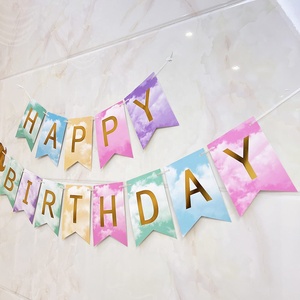 Banderín con letras <span class=keywords><strong>de</strong></span> feliz cumpleaños para bebé, guirnalda con gradiente <span class=keywords><strong>de</strong></span> tema <span class=keywords><strong>de</strong></span> <span class=keywords><strong>unicornio</strong></span>, arcoíris, decoración para fiesta <span class=keywords><strong>de</strong></span> un segundo cumpleaños, 1/2 - Product Image 2