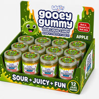 Bonbons liquides acidulés Gooey Gummy très demandés, boîte cadeau de 12 pots, saveurs fraise, myrtille, pomme, pour fêtes d'enfants, amusants et extensibles