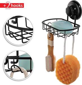 Accessoires noirs Porte-<span class=keywords><strong>savon</strong></span> à <span class=keywords><strong>ventouse</strong></span> avec crochets Porte-<span class=keywords><strong>savon</strong></span> de douche à <span class=keywords><strong>ventouse</strong></span> sous vide super puissant - Product Image 2