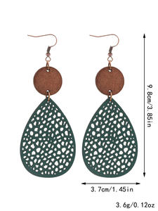 Boucles d'oreilles en faux cuir géométrique goutte maille évidé cuir épissé bois pendentif boucles d'oreilles pour femmes Uionen 899 - Product Image 4