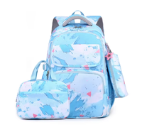 Nouveau Sac à Dos Scolaire 3-en-1 Tendance avec Sac Repas et Trousse Filles Imperméable GPS Anti-Vol en Maille Oxford Nylon Fermeture Éclair 20-36L