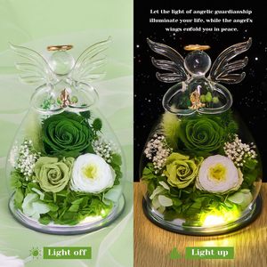 Rosas Verdes al por Mayor, Rosa Preservada para Siempre en Cristal, Figuras de Ángel, Flores Frescas para Boda, Esposa - Product Image 3