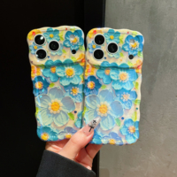 Coque IMD anti-lumière bleue avec motif floral peint à l'huile et bords torsadés, découpes de précision pour la série iPhone 17 Pro Max
