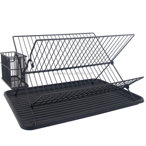 Foldable Rack for Kitchen Countertop 2-Tier <strong>Collapsible</strong> Dish Rack with Tray Dish Drainer Kitchen Plate - Product Image 6