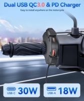 Cargador de teléfono para manillar de motocicleta, cargador USB tipo C PD de 30W y QC3.0 de 18W, toma USB dual impermeable para ATV, para teléfono, tableta y GPS