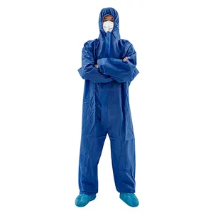 Junlong Unisex Coverall PP SMS Disposable Overall Coveralls and Workwear Blue ,White Type 5 6 Disposable safety suit with Hood