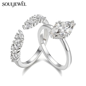 Cincin Moissanite Potongan Marquise, Cincin Tumpuk Perak Sterling, Cincin Kombinasi Multi-Permata, Sempurna untuk Pesta Pernikahan dan Pertunangan - Product Image 2