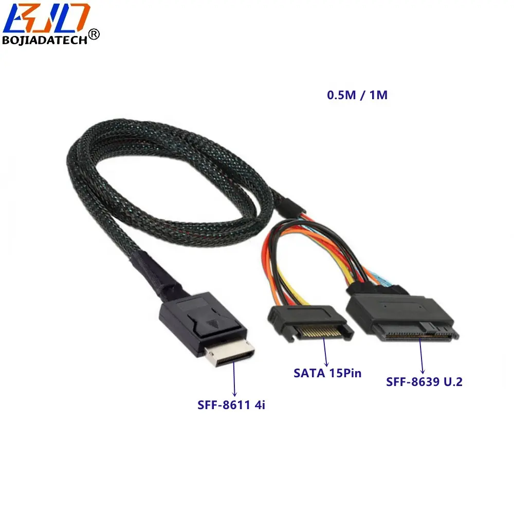 Oculink 4.0 SFF-8611 4i to SFF-8639 U.2 Connector SSD Adapter Extension Cable 50CM 100CM SATA 15Pin Power Cord For U2 NVME