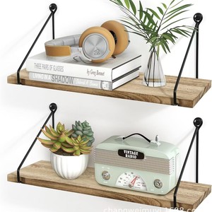 Solid Wood <b>Wall</b> <b>Shelf</b> 2 Tier Hanging Storage Rack For Books And Decor Living Room Bathroom <b>Mounting</b> - Product Image 1