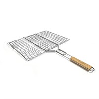 Panier de barbecue grande capacité réutilisable en métal avec poignée en bois anti-brûlure pour le camping, les pique-niques et la cuisson des aliments