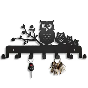 Adorable Owl Shaped Metal Wall Mounted Towel Rack with 7 Hooks for Home Decor Sturdy Hangers for Cups Hats Kitchen Bedroom